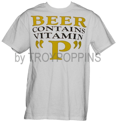 1-BEER CONTAINS VITAMIN P DAD GRANDPA SPORTS FOOTBALL TEE-SHIRT GRAPHIC PRINTED - Picture 7 of 13