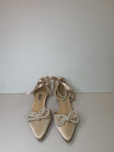 Zapatos de boda de perlas para novia planos punta plana nupcial mujer talla 8. (U). - Imagen 2 de 6