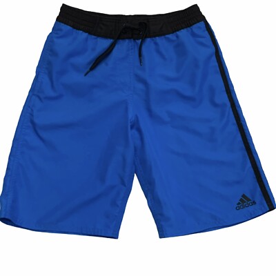 ADIDAS Lined Blue Swim Board Shorts Size M Blue With Black Stripes Down The Legs