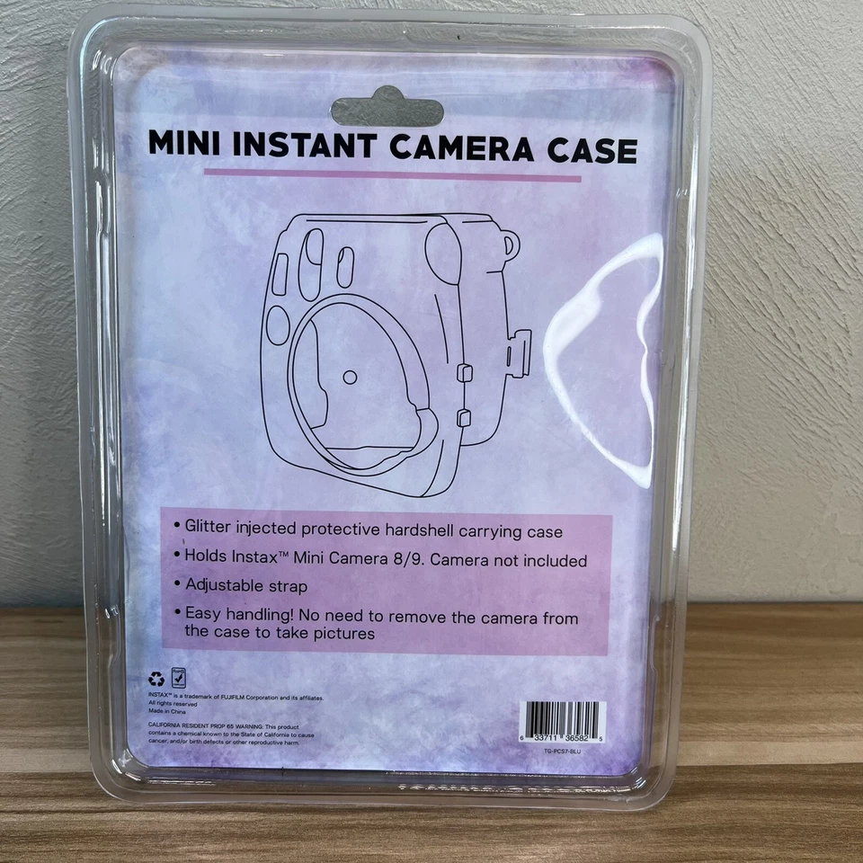 Hardshell Glitter Case for Mini Instant Camera Case with Shoulder Strap - Blue - Image 2 of 4