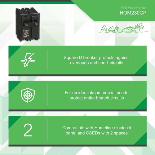 Disyuntor de circuito cuadrado D 30 amperios, homeline HOM230, 2 polos, enchufe 30A, 120/240VA - Imagen 7 de 8