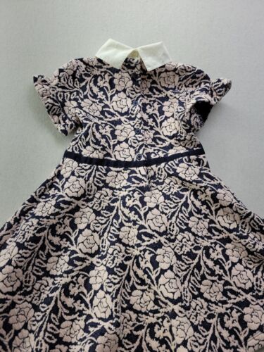 Janie & Jack Girl 4 Fit & Flare Dress Peter Pan Collar Navy Pink Floral Jaquard - Picture 7 of 7