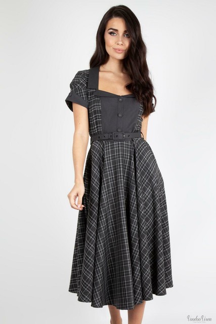 Voodoo Vixen Ella Tartan Flared Dress 1930s 1940s 1950s Vintage Retro