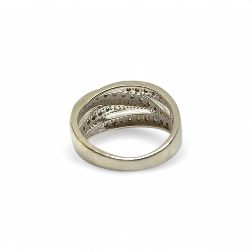 9k Gold Diamond Crossover Ring, Pavé Set, Size K US 5.25, Vintage Mid-Century - Picture 4 of 4