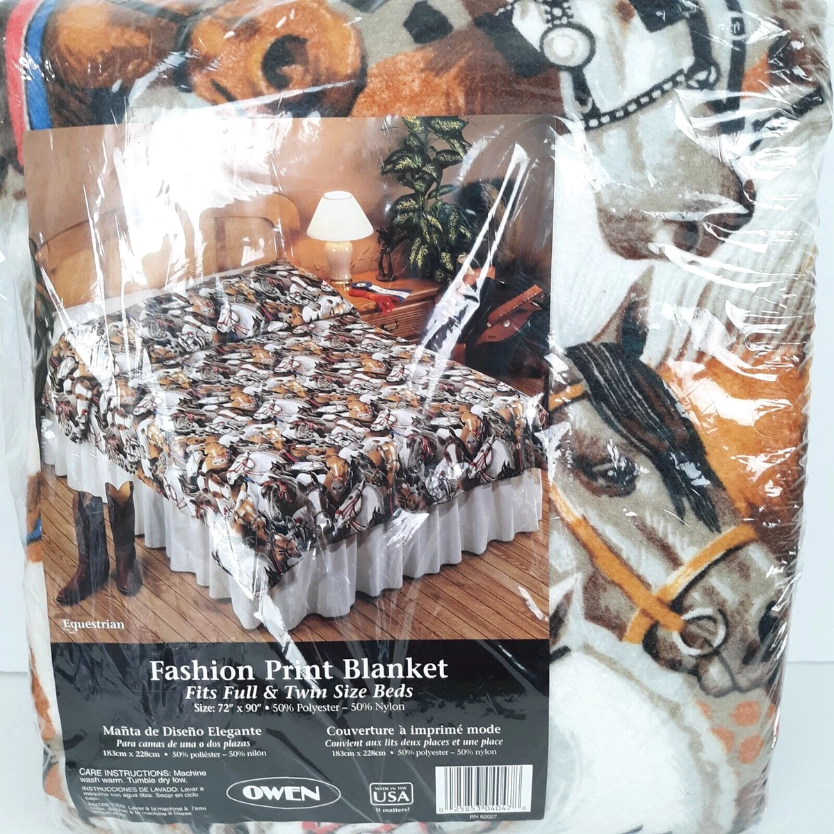 Vintage Owen Horse Print Blanket Fits Full and Twin Size New Old Stock Sealed