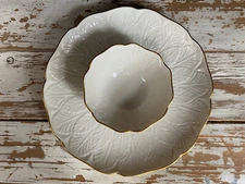 Lenox 10 In Greenfield Chip & Dip Platter Leaf Ivory Gold Trim Veggie Dish Tray