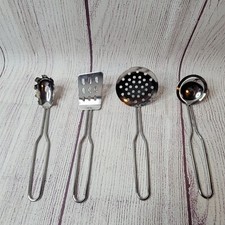 Vintage Collectible Steel play kitchen utensils 5" long 4 pieces
