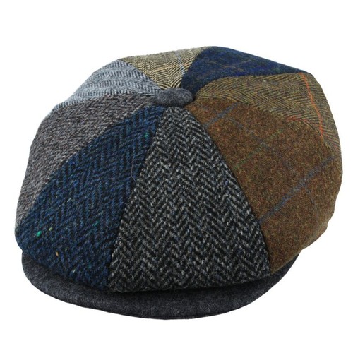 Cappello uomo misto lana patch panel spina di pesce tweed newsboy berretto retrò multicolore - Foto 2 di 5