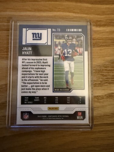 Jalin Hyatt 2023 Contenders Optic Rookie Ticket Silver Prizm #73 Giants (RC) - Bild 2 von 2