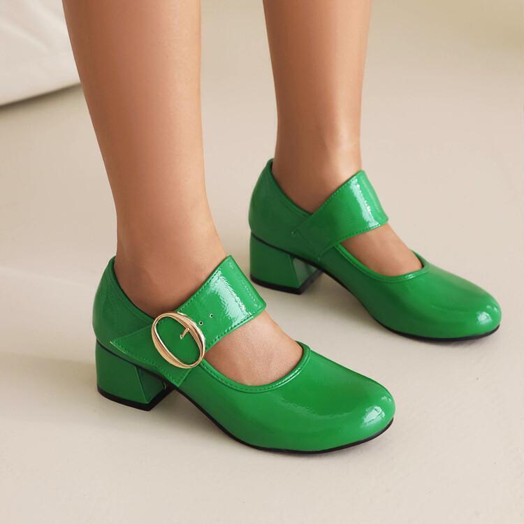 Women's Mary Jane Mid Heel Buckle Shoes Fashion Dress Leather School Casual