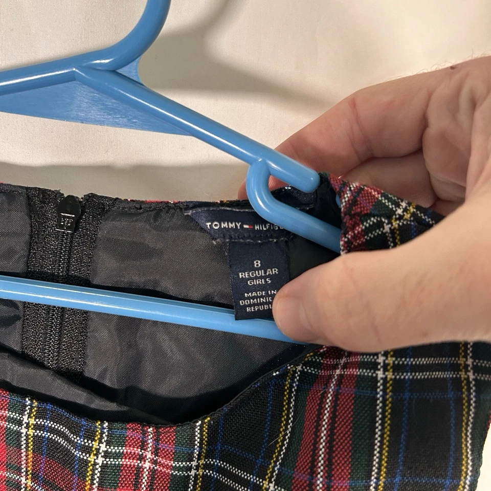 Vestido Tommy Hilfiger Niñas 8 Rojo Azul Cuadros Cremallera Trasera Sin Mangas Cuello Redondo Foto 4 de 4