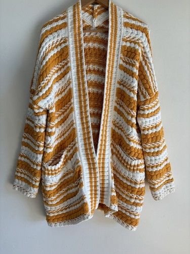 Maje Ladies Cardigan Sz Large Milio Chunky Knit Cotton Blend Oversized Mustard - Picture 4 of 12