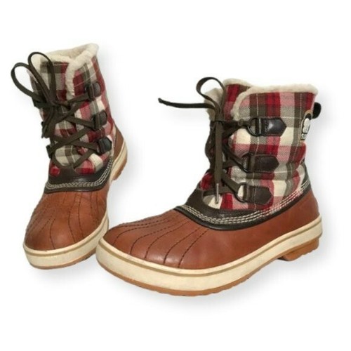 Sorel Red Plaid Winter Duck Boots 8 | eBay