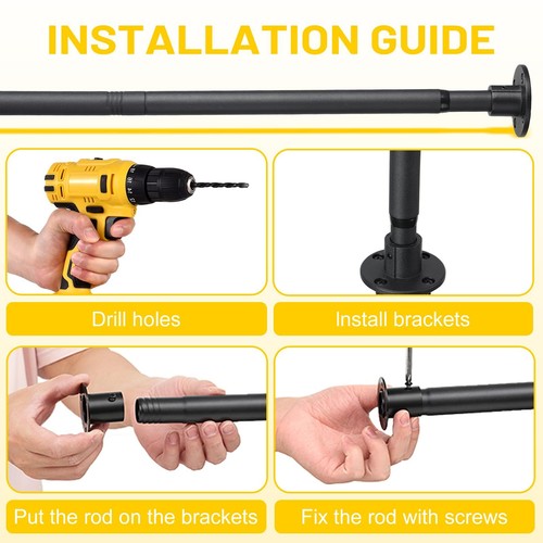 Closet Rod 23-33 Inch Heavy Duty Adjustable Hanging Clothes Bar Black Laundry - Picture 8 of 8