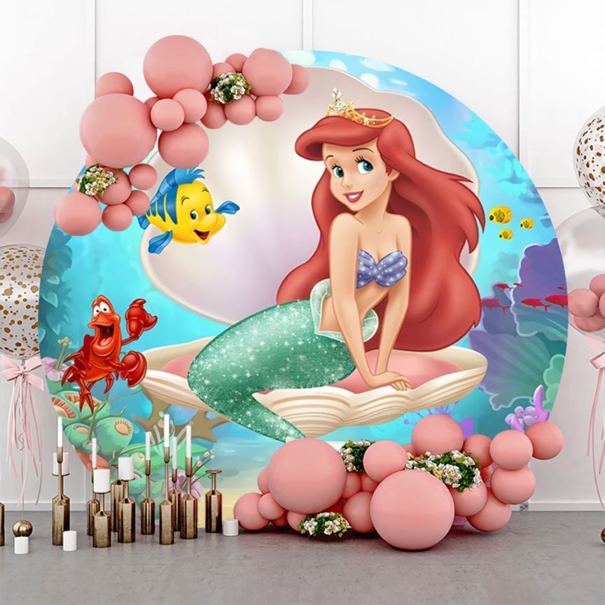 Round Ariel Little Mermaid Baby Shower Birthday Backdrop Party ...