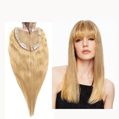Real Human Hair Topper Toupee Clip Based Hair Topper Blonde Hairpiece Size4X6in