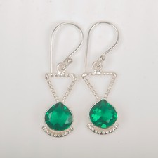 Green Emerald Gemstone Drop/Dangle Green Earrings 925 Sterling Silver Jewelry