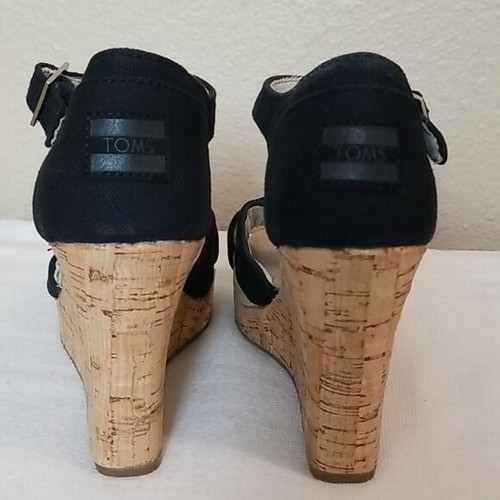 Sandali Toms neri con zeppa e tacco in tela taglia 8 US 38,5 EU - Foto 5 di 7