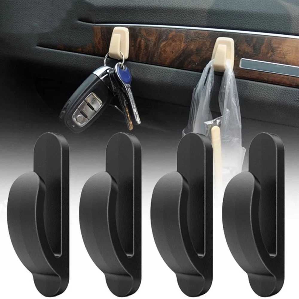 4Pcs ABS Mini Holder Black Car Headrest Hook New Car Self Adhesive