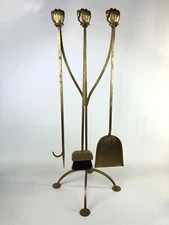 Vintage Brass Hand Fist Head Fireplace Tools Set Of 3 Tools