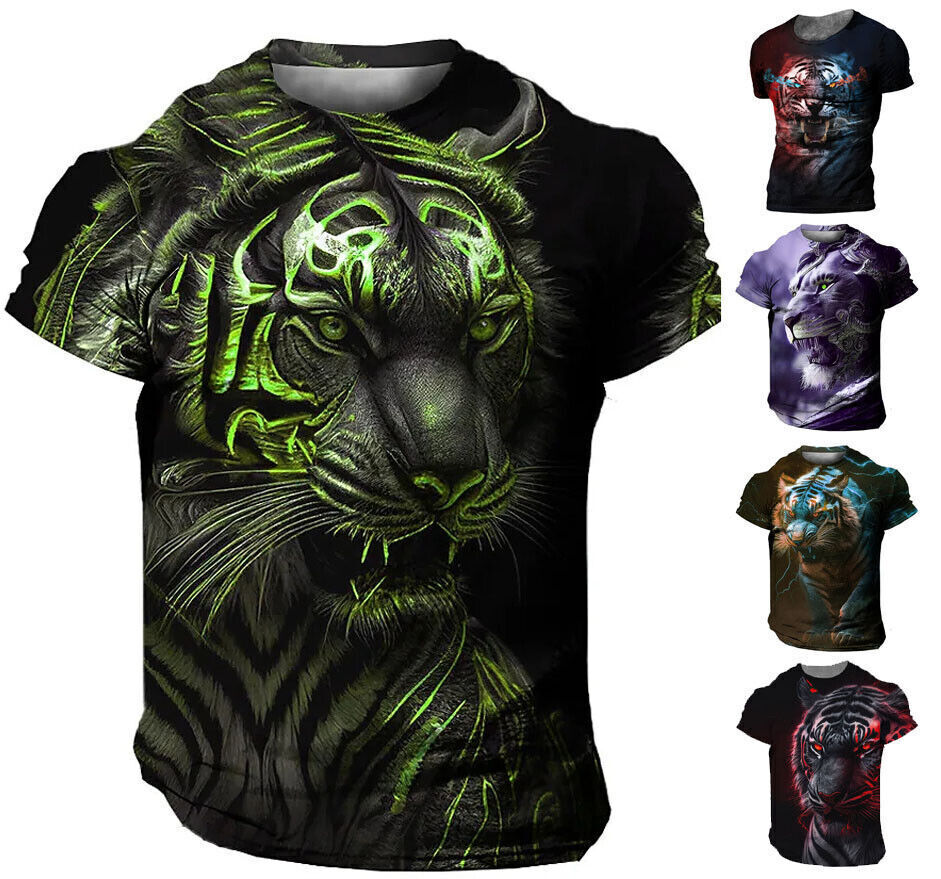 Tiger Style Design Mens Graphic T-Shirt Short Sleeve Tee Top O Neck