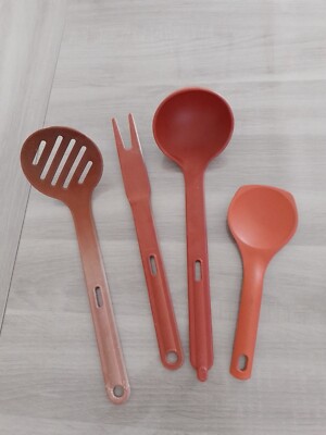 Lot D'ustensiles Tupperware Vintage Orange – Louche, écumoire, Pic, Cuillère
