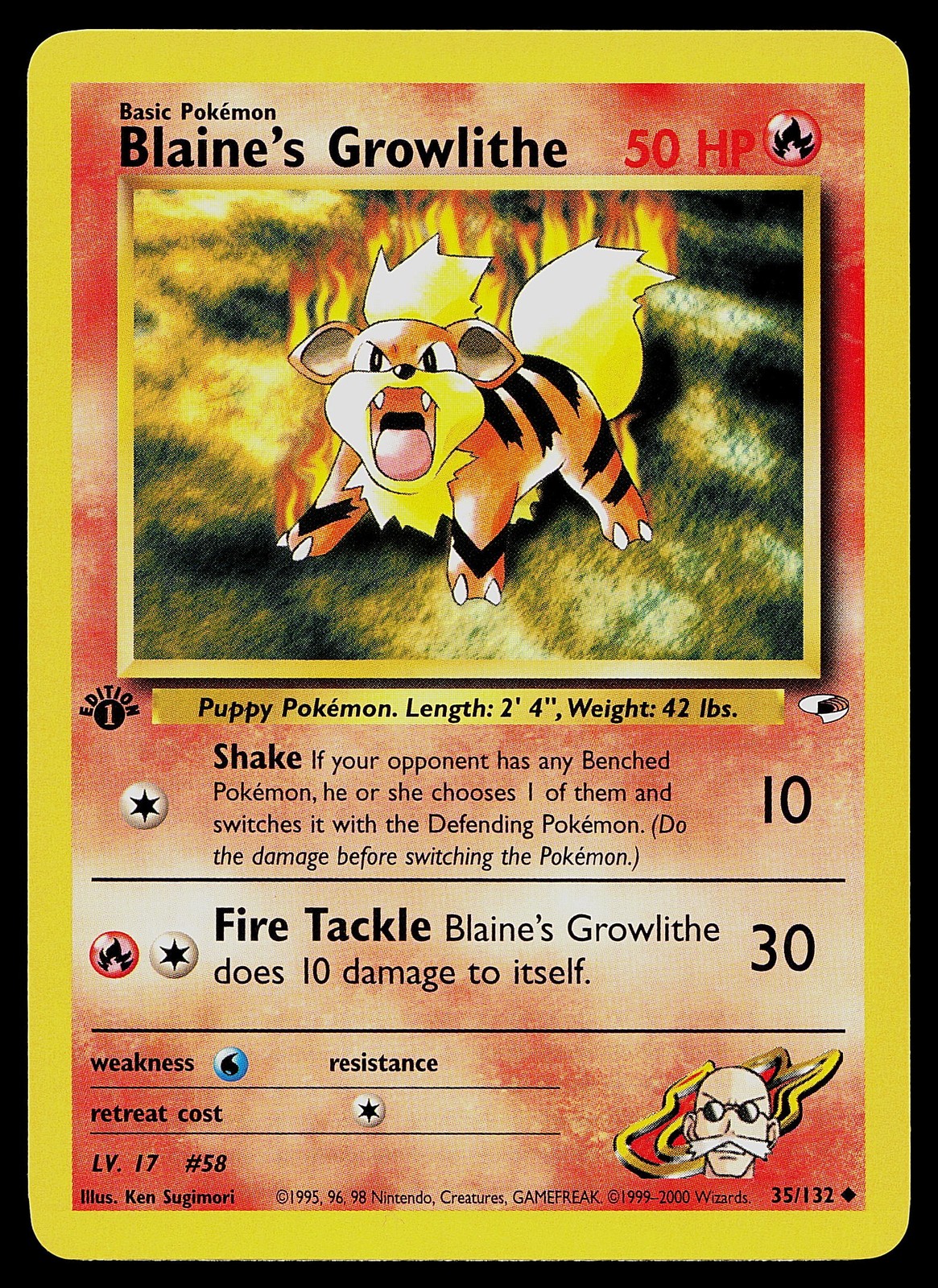 Pokemon Card - Blaine's Growlithe 1st Edition Gym Heroes 35/132 Uncommon