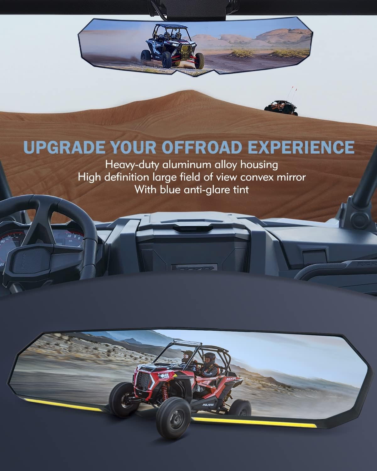 UTV Rear View Mirror with LED Light, With RANGER & PRO XP WITH LIGHT 