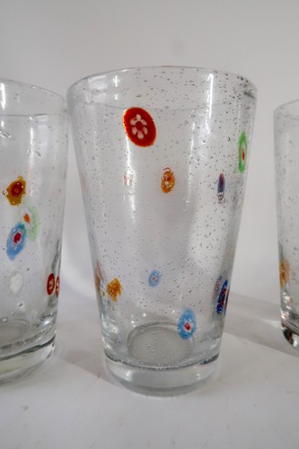 Kunstglas mundgeblasen große Gläser Set Blasen Millefiori 4 Stück - Bild 4 von 5