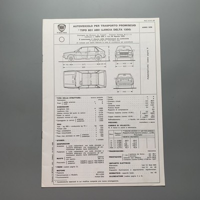 1979 Lancia Delta 1300 Technical Data Sheet Booklet 6 Pages