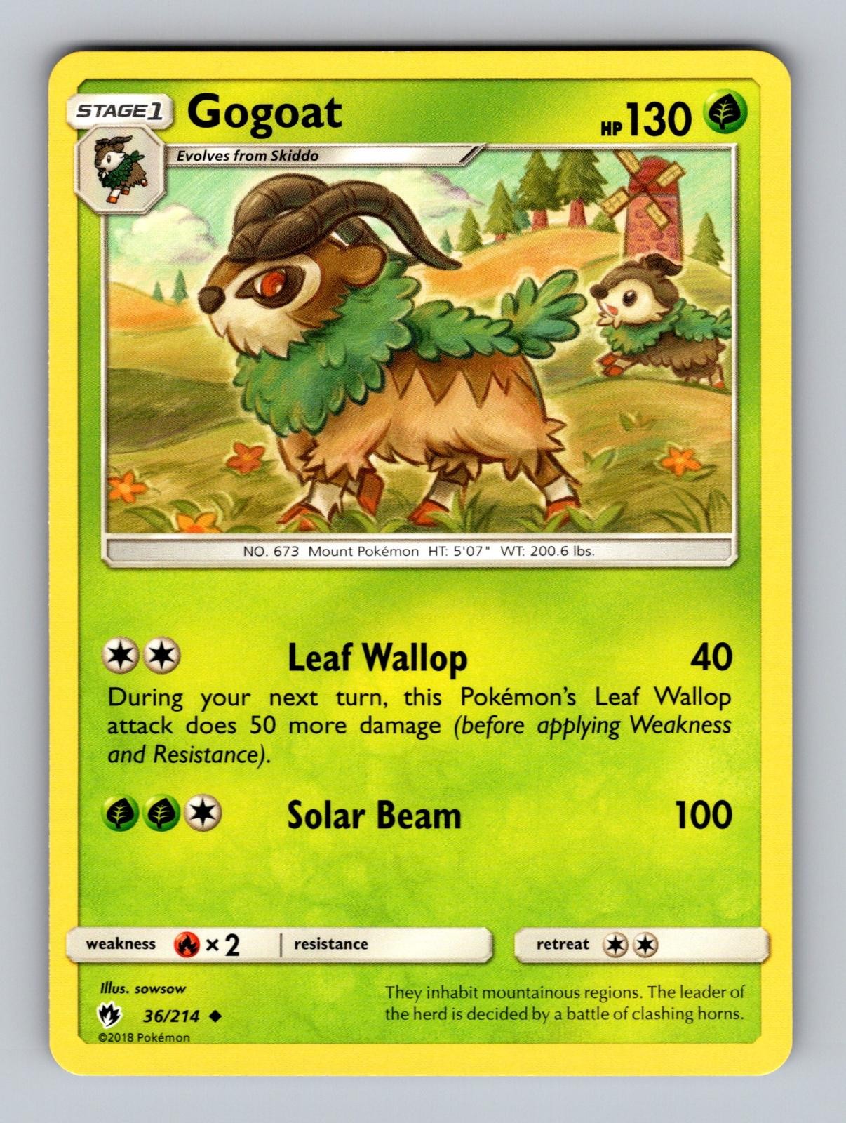 Gogoat 36/214 Uncommon Lost Thunder Pokemon Near Mint