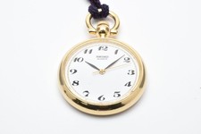 Vintage Exc 5 SEIKO 7431-6010 Pocket Watch White Dial Gold Case 29m From JAPAN