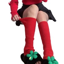 Women Ribbed Knit Red Stirrup Leg Warmers Yoga Ballet Slim Foot Cover Knee Socks