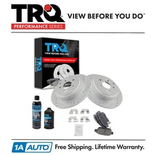 TRQ Performance Drilled & Slotted Brake Rotor & Ceramic Pad Rear Kit w/Chemicals
