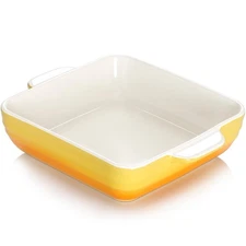 8x8 Inch Square Baking Dish 50 Oz 1.6 Qt Ceramic Pan Handle Casserole Yellow