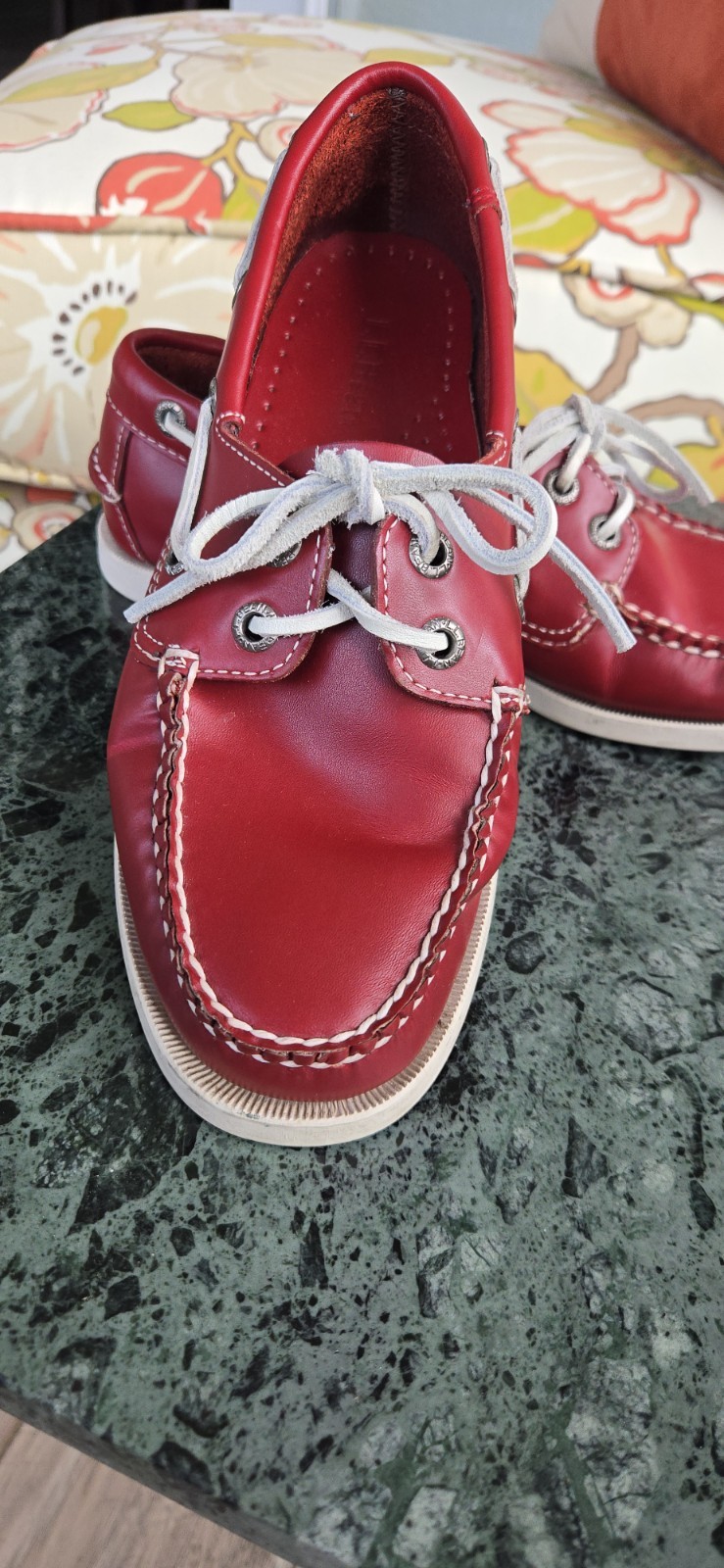 L.L.Bean Women's Red Leather Boat Shoes Size 7W Nautical Comfort Casual