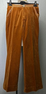 Schlaghose Damen 70er Jahre orange Samt ausgestellt Western Vintage 26x28 S