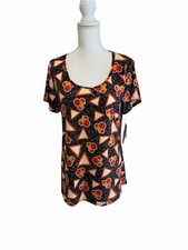 LuLaRoe Black Scoop Neck Top with Red and Yel...