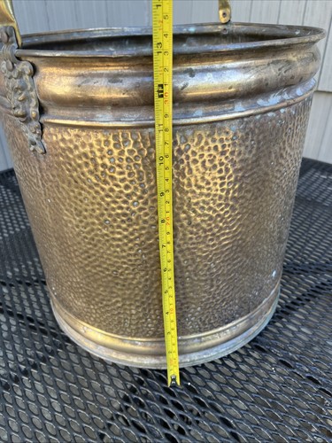 Vintage Large Brass Planter Pot Hammered with Handle 13x13 Inches - Picture 10 of 11