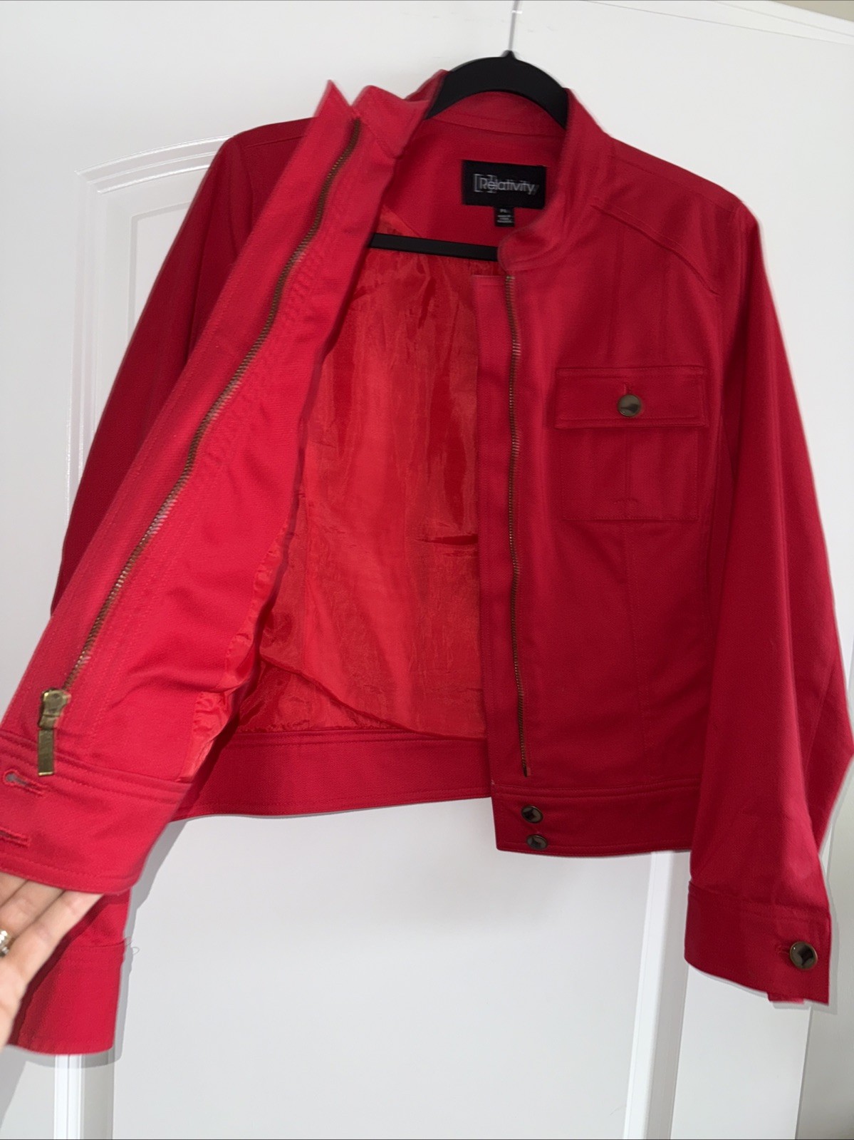 Relativity Red Denim Jacket Size Petite Large - image 2