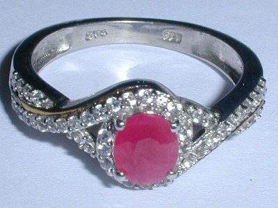 DESIGNER STS- CHUCK CLEMENCY STERLING SILVER  RUBY & WHITE TOPAZ RING- SIZE 7!