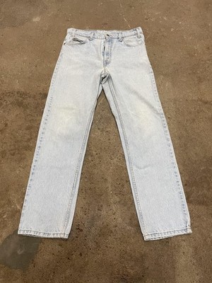 Levis 505 Jeans Mens 34x32 Light Wash Blue Denim Straight Leg Zip Fly Distressed