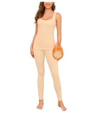 Thermal Tank Underwear Sets For Women Long Johns Fleece Base Layer Medium Beige
