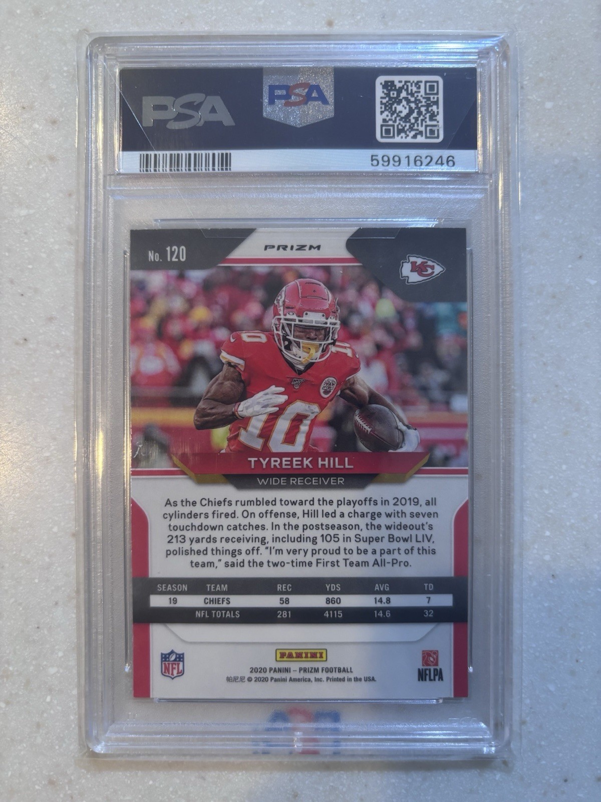 2020 Panini Prizm Tyreek Hill Chiefs #120 Blue Prizm Football PSA 10 Pop 2 view 2