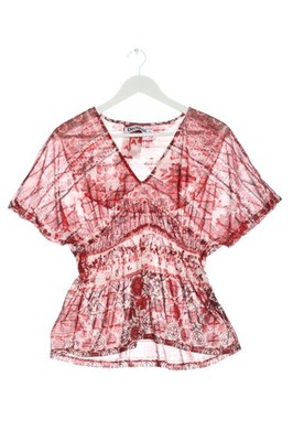 DESIGUAL V-Ausschnitt-Shirt Damen Shirt Gr. DE 38 rot-weiß Casual-Look