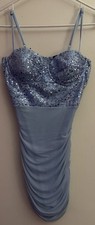 PROM, Light Blue Sequin Sweetheart Spaghetti Strap Mini Dress Formal Size Small