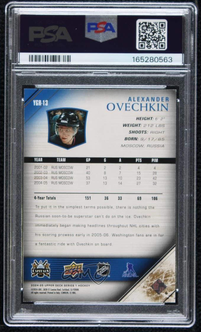 2024 Upper Deck Young Guns Renewed Exclusives 75/100 Alex Ovechkin PSA 9 MINT view 2