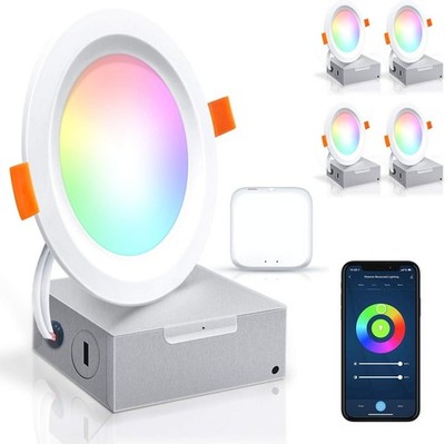 Peteme LED Recessed Lighting 4 Inch Smart Ultra-Thin   4 Pack RGBCW Dimmable