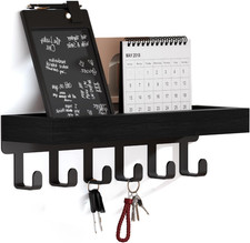 Key Holder Wall Mount - Wooden Key Hooks for Wall with Mail Organizer 6 Hooks,