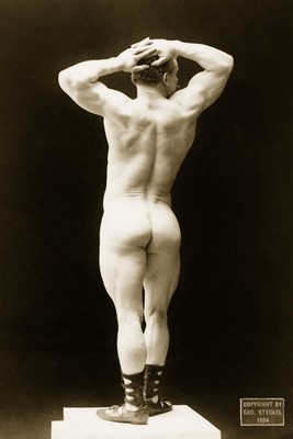 Print: Eugen Sandow, Portrait, Hands On Head, 1894